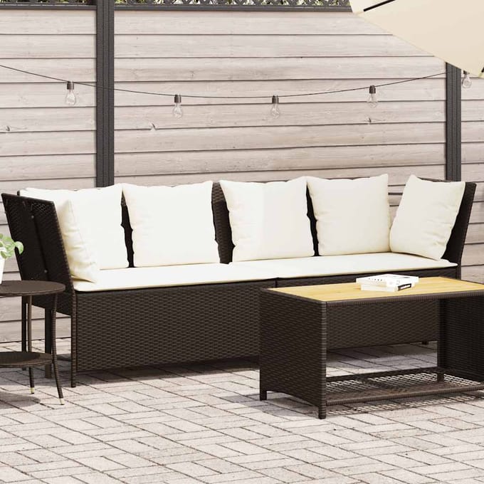 vidaXL - Tuinbank - met - kussens - poly - rattan - bruin