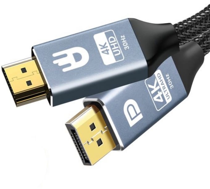 Drivv. Premium Displayport naar HDMI Kabel - 4K 30Hz - Nylon - DP naar HDMI - DP kabel - 2 meter - Grijs