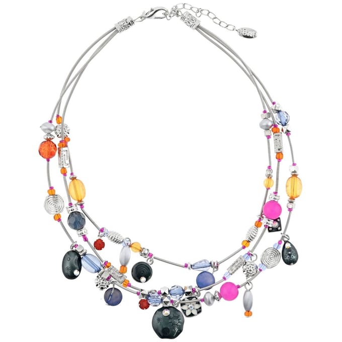 Behave Korte ketting lengte 40 cm, metaal, epoxy, hangers van glas kralen en metaal