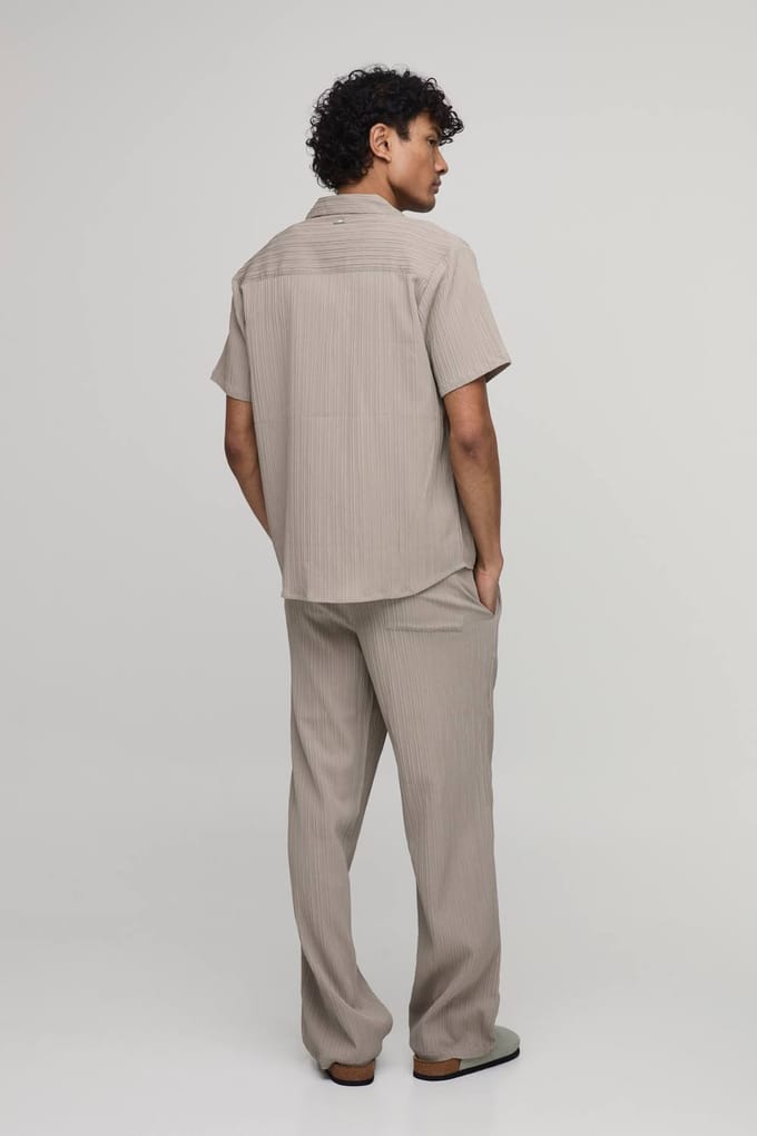 Relaxed Fit Broek Met Onregelmatige Plooitextuur | Taupe | Size Small
