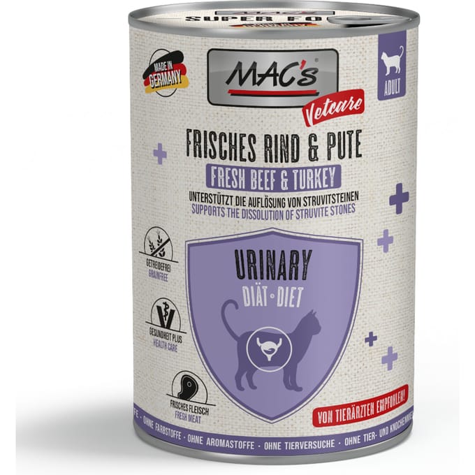 24x400g vers rundvlees & kalkoen MAC's CAT Vetcare Urinary natvoer voor katten