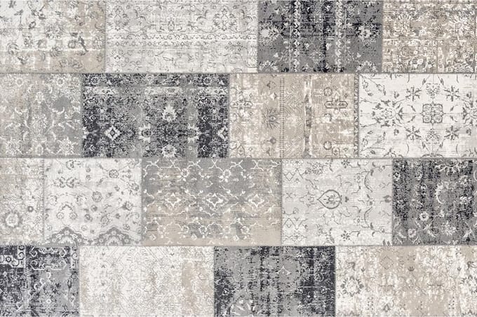 LIFA LIVING Vloerkleed - Patchwork - Geruit Design - Retro - Grijs - 133 x 200 cm