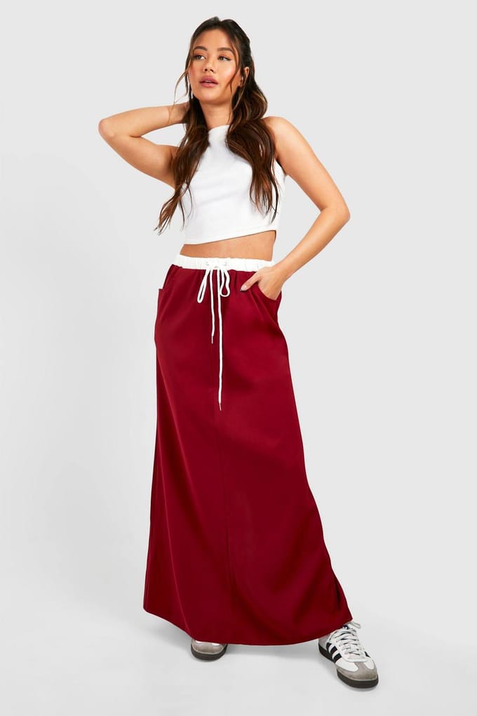 boohoo Dames Maxirok met taillebanddetails | Kersen | Maat: 36