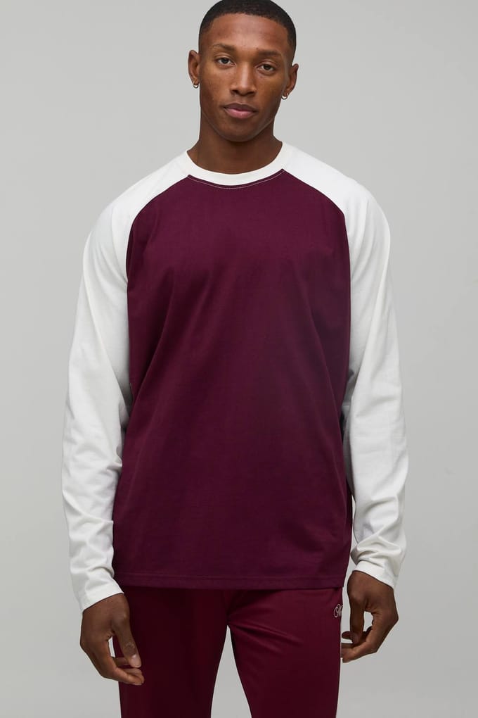 Oversized Raglan Long Sleeve T-Shirt | Burgundy | Size Small