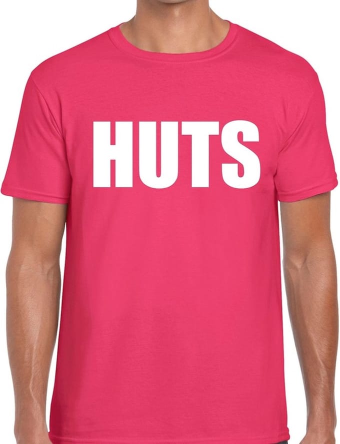 HUTS tekst t-shirt roze voor heren - heren feest t-shirts S
