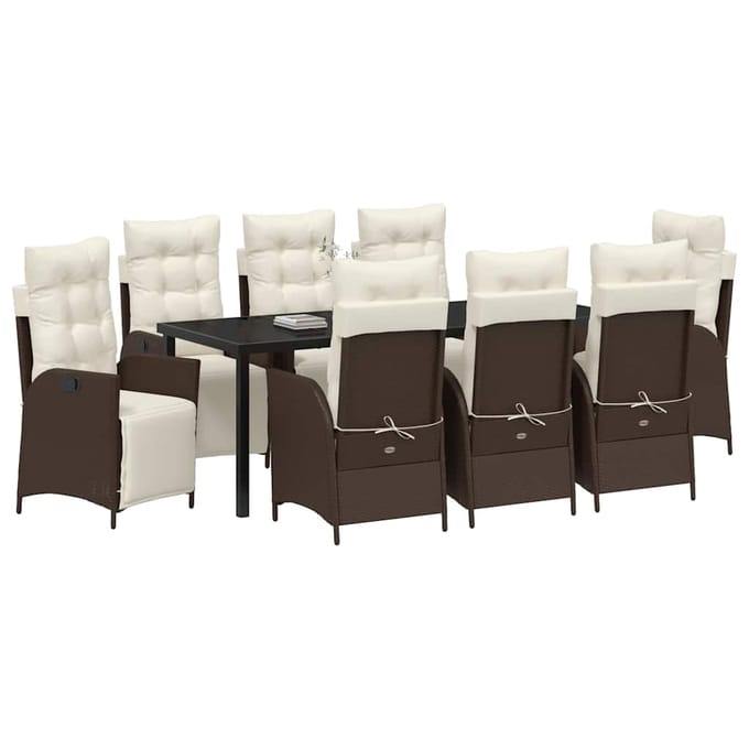 vidaXL - Tuin - Eettafel - Set - 9 - st - Bruin - poly - rattan