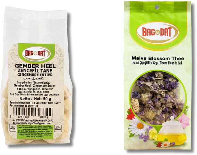 Bagdat Gember Thee + Mallow Bloesem Thee – 100% Natuurlijk Kruidenthee – 2-Pack