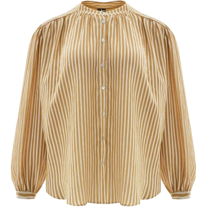 Gestreepte lange mouw mao kraag blouse dames Mat Fashion