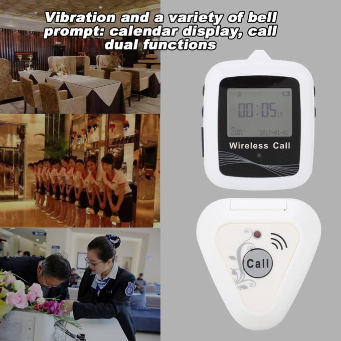 Kelner Oproepsysteem Draadloze Pagers Horloge Ontvanger   10 Klant Pagers EU Plug white