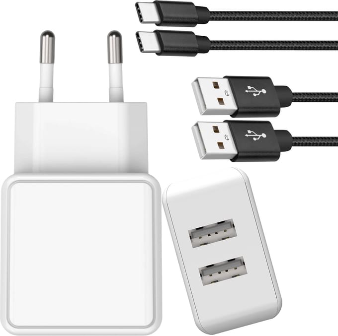 Usb Adapter 2 Poorten + usb C naar usb Kabel 2 Meter - Usb naar usb C Kabel - Usb C Kabel - Oplaadkabel usb C - Usb C Oplader Set - Usb C naar usb Kabel voor Telefoon