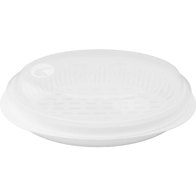 Groente Vis Stoomhouder PP Groot Formaat Multifunctionele Ovale Groente en Vis Stoomplaat L white