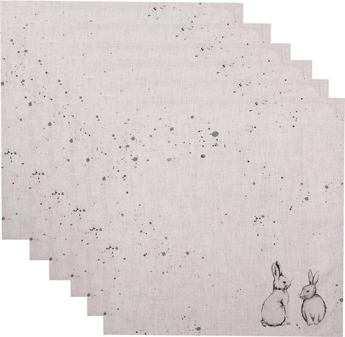 Clayre & Eef Servetten Katoen Set van 6 40x40 cm Beige Grijs Katoen Konijn