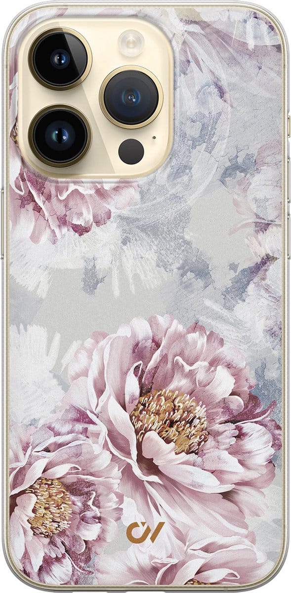 Hoesje geschikt voor Apple iPhone 14 Pro - Floral Print - - Beige - Apple - Casevibes