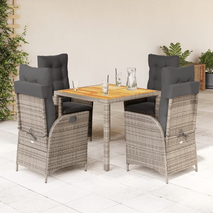 vidaXL - 5-delige - Tuinset - met - kussens - poly - rattan - grijs