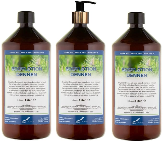 Bodylotion Dennen 1 Liter - met gouden pomp - set van 3 stuks