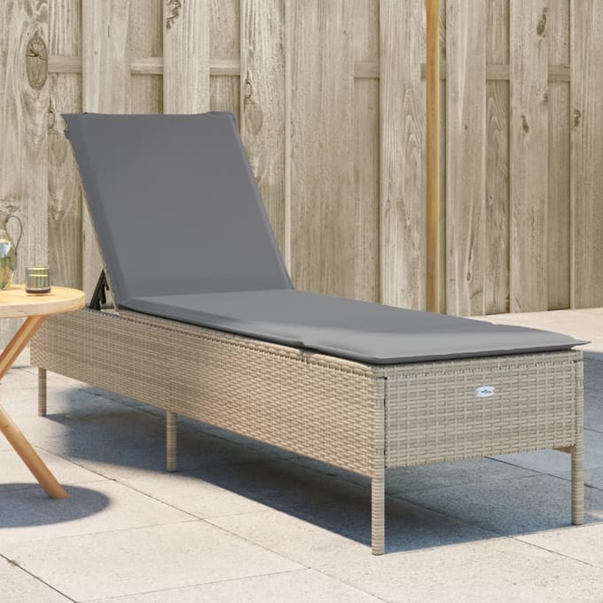 vidaXL - Ligbed - met - kussen - poly - rattan - beige