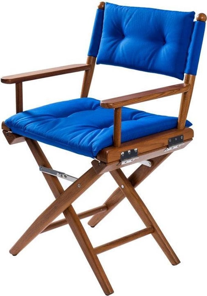 Regisseursstoel Teak DeLuxe met Forza Blauw kussenset (Geolied)