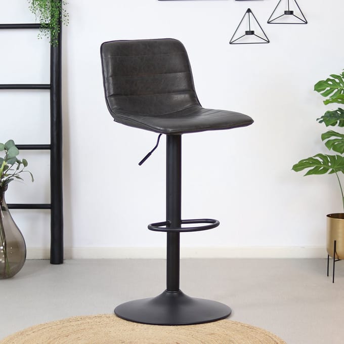 Bronx71® Industriële barkruk Boston leer antraciet 60-76 cm - draaibaar - barstoel