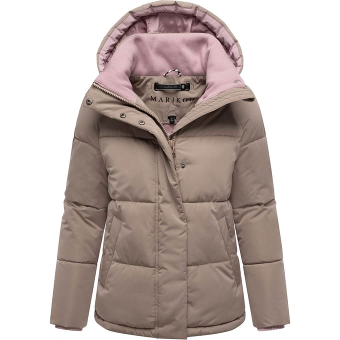 Marikoo dames gewatteerde jas Omariaa met colorblock & afneembare capuchon