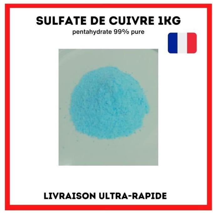 Sulfate de Cuivre pentahydrate anti algues de haute pureté à 99% pot de 1 kg bleu