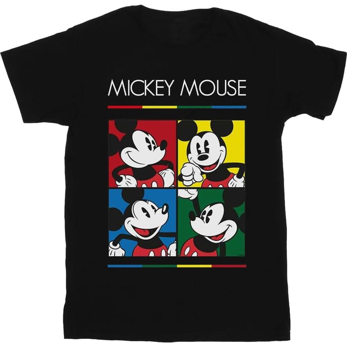 Disney Jongens Mickey Mouse Vierkant Gekleurd T-shirt (Zwart)