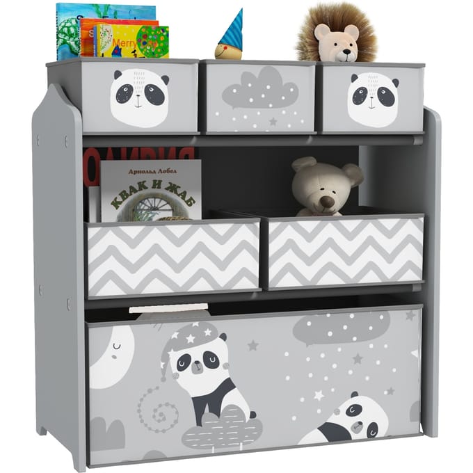 NONE Zonekiz speelgoedplank met 6 verwijderbare stoffen dozen 63X30X66 cm grijs Gray