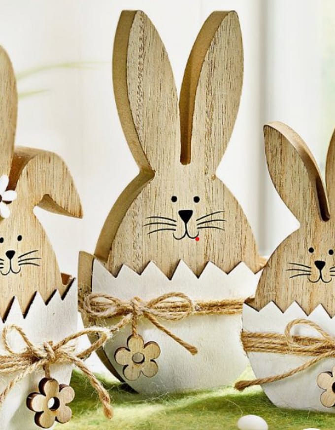 Makers Laser Studio Paasdecoratie - Houten konijntjes gepersonaliseerd - 2 stuks- Pasen decoratie- Easter decoration