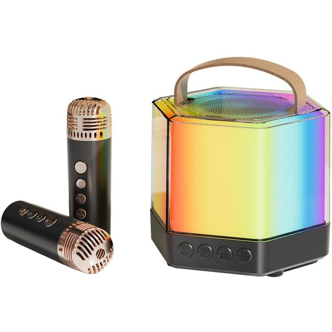 Karaoke Machine Mini Draadloze Microfoon en Speaker Set met 2 Microfoon RGB Kleurenlicht Handheld zwart