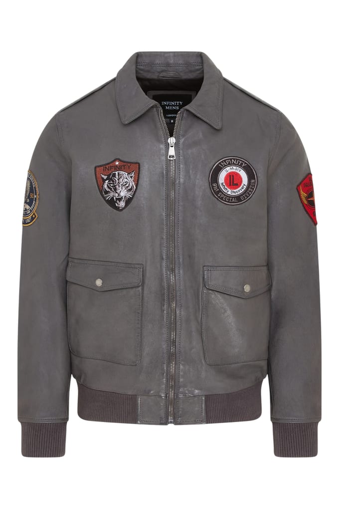 Heren grijs Flying leren bomberjack G-1 Aviator kraag - Hudson