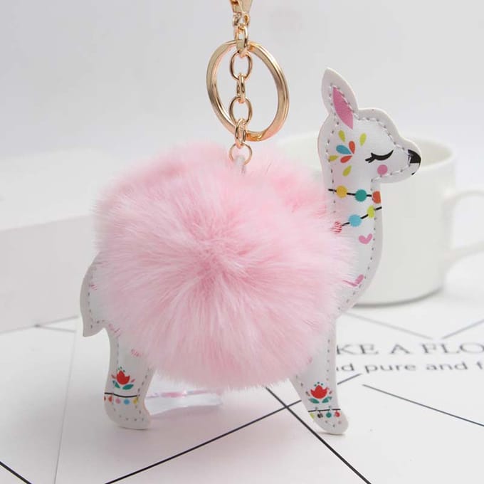 DW4Trading Pompom Alpaca Sleutelhanger - Fluffy - Bolletje - Roze