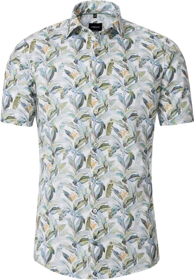 Groen Gebloemd Venti Overhemd Korte Mouw Modern Fit - XXL