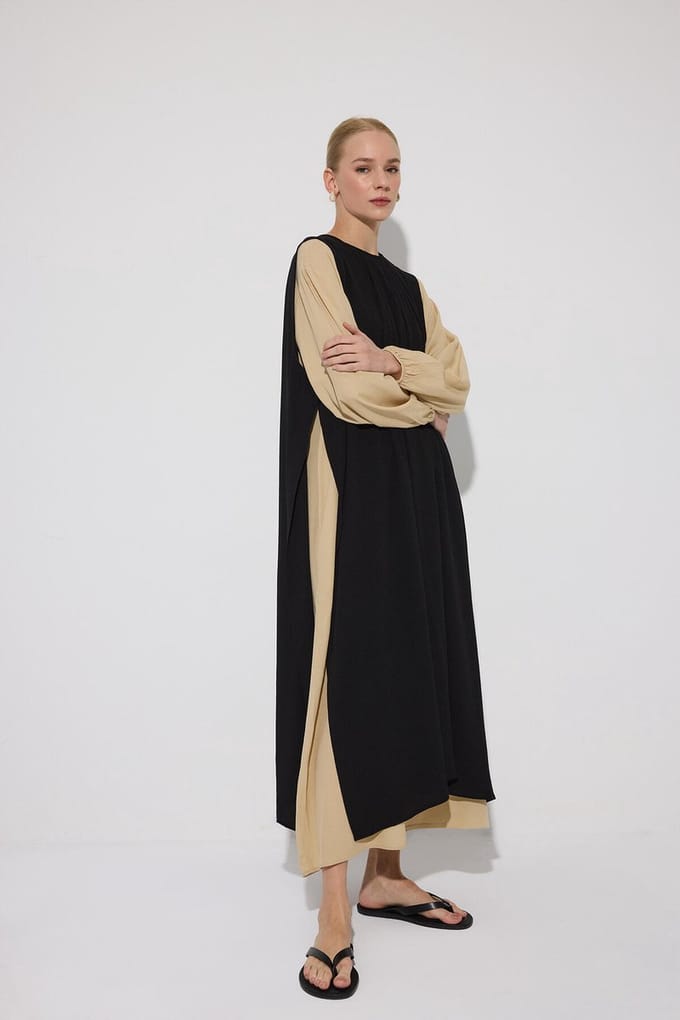 Touché Privé - Viscose jurk in contrastkleuren - Zwart - Dames