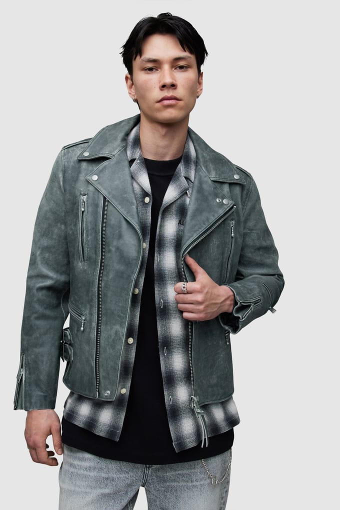 AllSaints Ark Biker Washed Black Größe: XL | Lederjacken Outlet | Herren | Schwarz