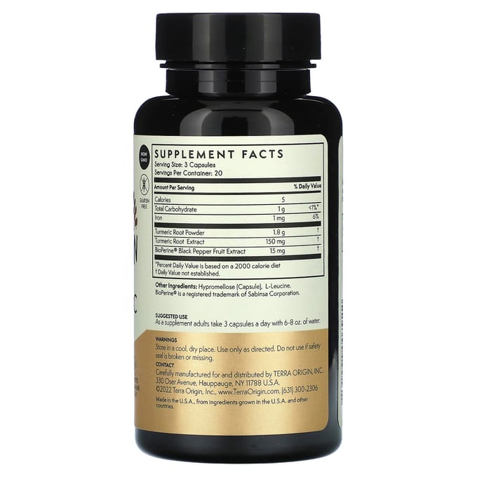 Terra Origin, Contient du Curcuma BioPerine, 60 Capsules Végétales