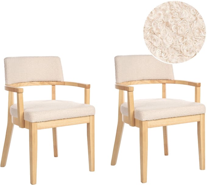 DALBO - Eetkamerstoel set van 2 - Lichtbeige - Bouclé