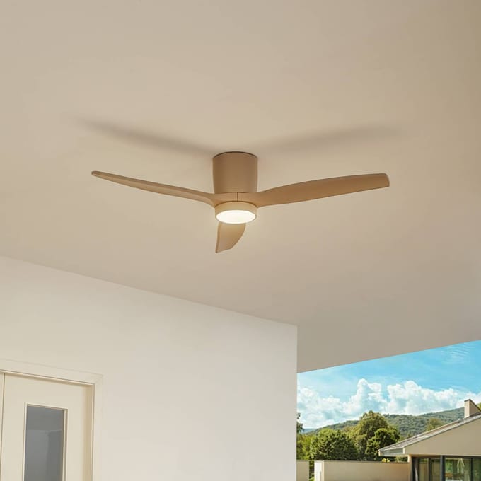 Lucande LED plafondventilator Sorin, beige, DC, stil, IP44