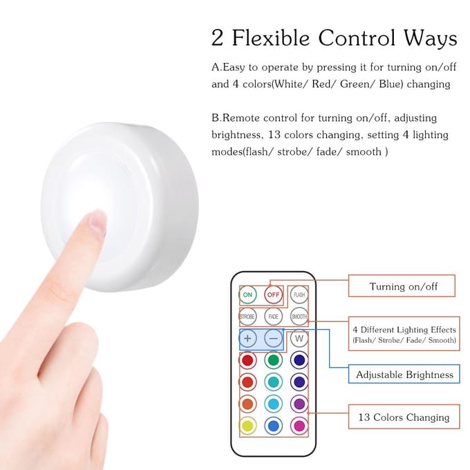 Tomshine DC5V 0,25W RGB LED Kastlamp Puck Lamp 3 * AAA Batterij Aangedreven Werking 6 Pakken white