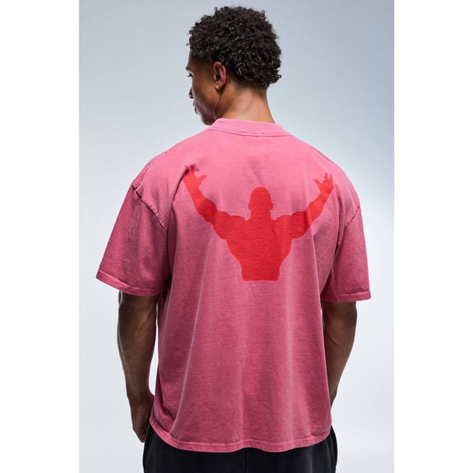 Nog Één Herhaling Gewassen Oversized Verlengd Hals T-shirt | Red | Size XS