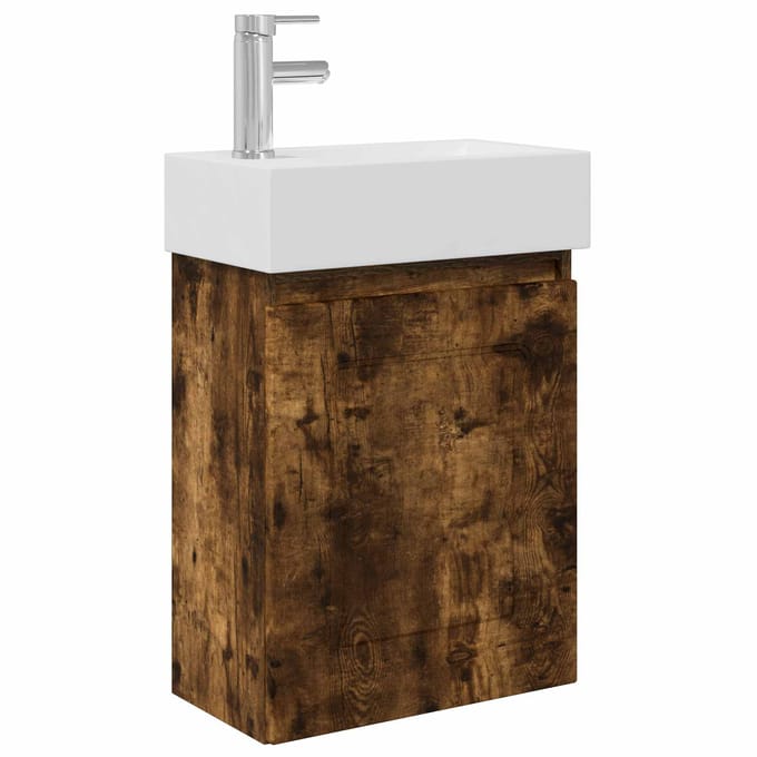 vidaXL - Badkamermeubel - met - kraan - Gerookt - eiken - 45,5 - x - 22,5 - x - 84 - cm