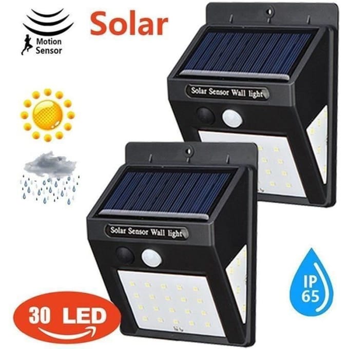 Lampe Solaire Extérieure - 30 LED - Détecteur de Mouvement - Étanche IP65 - Lot de 2