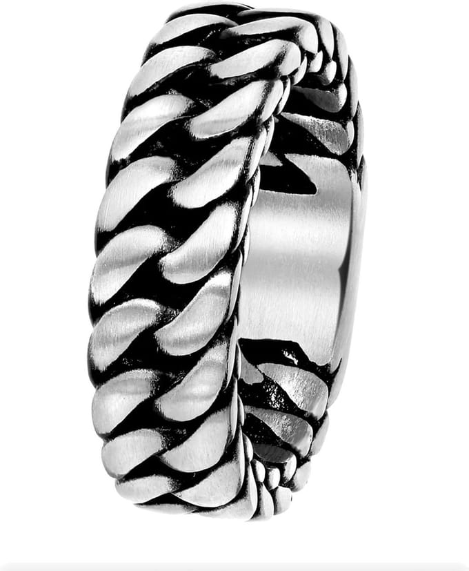 Lucardi Heren Ring schakel mat 6mm - Ring - Vaderdag Cadeautje - Staal - Zilverkleurig