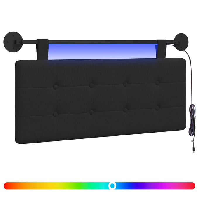 vidaXL - Hangend - hoofdbord - Met - LED-verlichting - Zwart - Stof