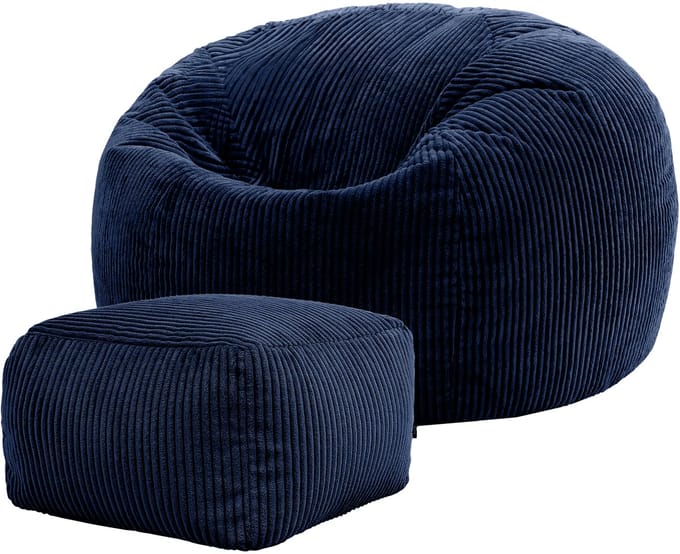 icon - Kingston Zitzak Fauteuil met Poef - Ribfluweel - Marineblauw