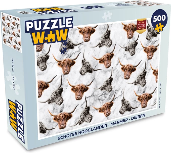 Puzzel Schotse hooglander - Marmer print - Dieren - Legpuzzel - Puzzel 500 stukjes