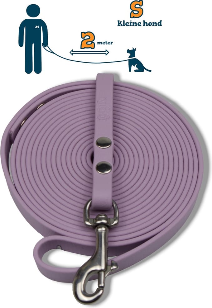 Miqdi hondenriem - BioThane ® - lila - 2 meter lang - 9 mm breed - XS/S - kleine hond