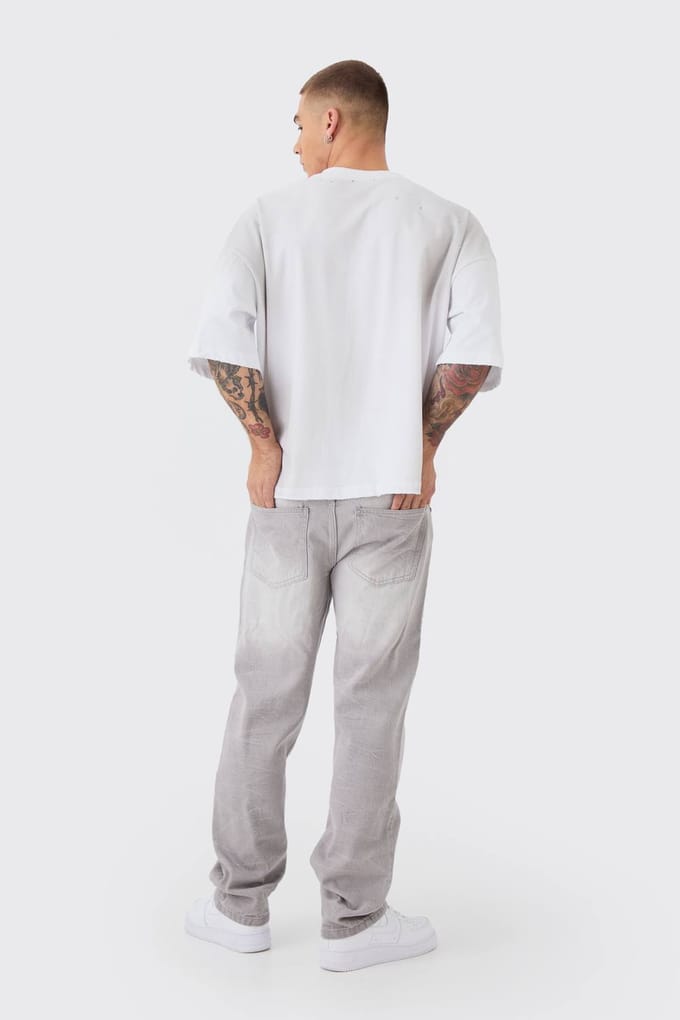 Straight Rigid Getinte Gewassen Denim Jeans | Light Grey | Size 34R