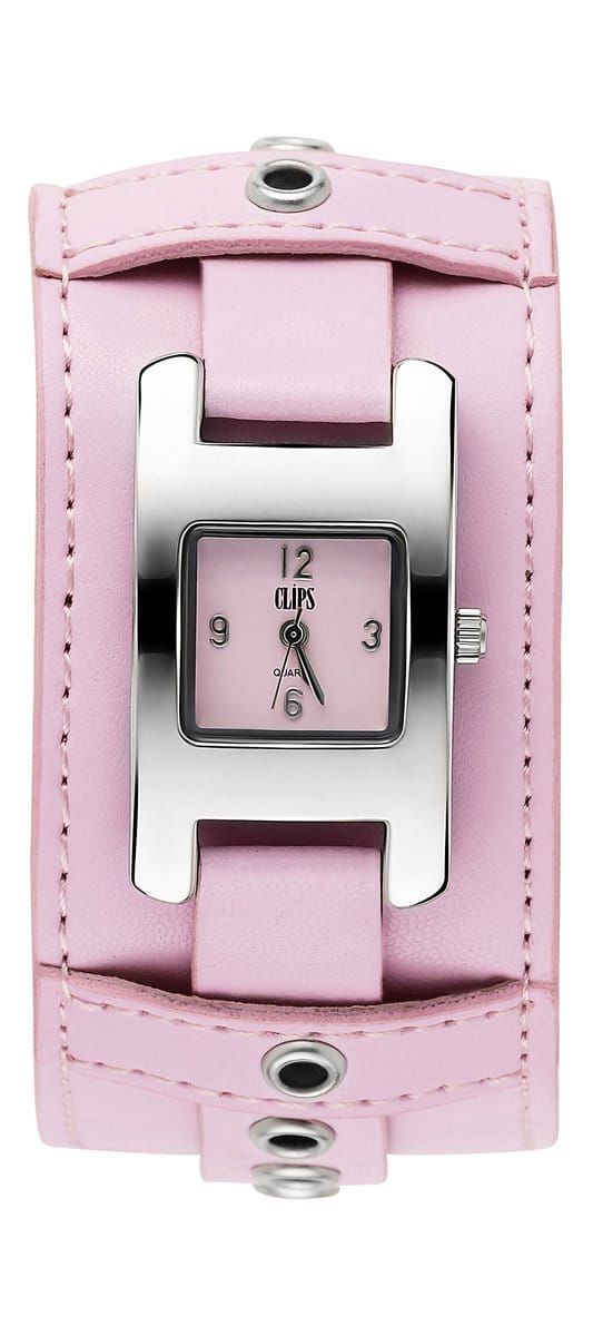 Clips 553-1008-77 Horloge - Leer - Roze - Ø 28 mm