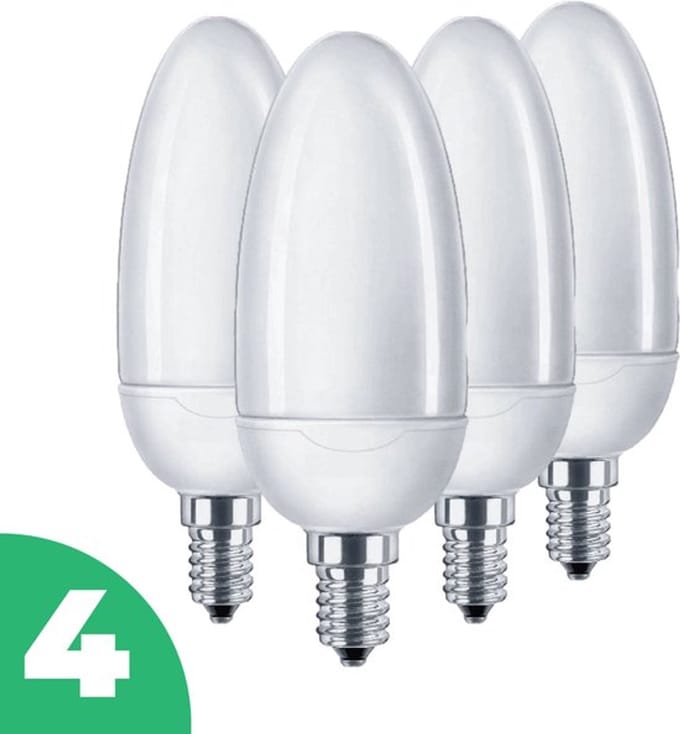 Sidef Kaarslamp Spaarlamp E14 - 11W - Daglicht - Niet Dimbaar - 4 stuks