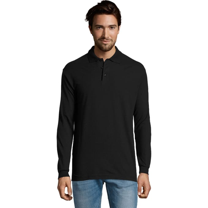 SOLS Heren Ster Poloshirt met Lange Mouwen (Zwart)