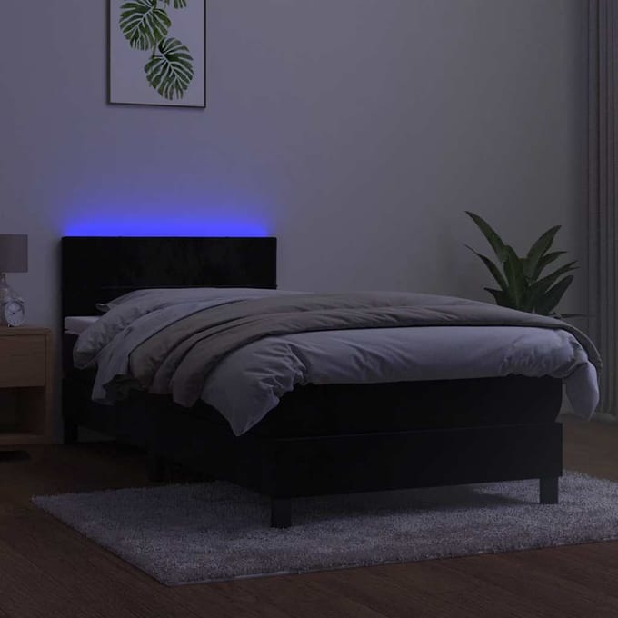 vidaXL - Boxspring - met - matras - en - LED - fluweel - zwart - 80x200 - cm